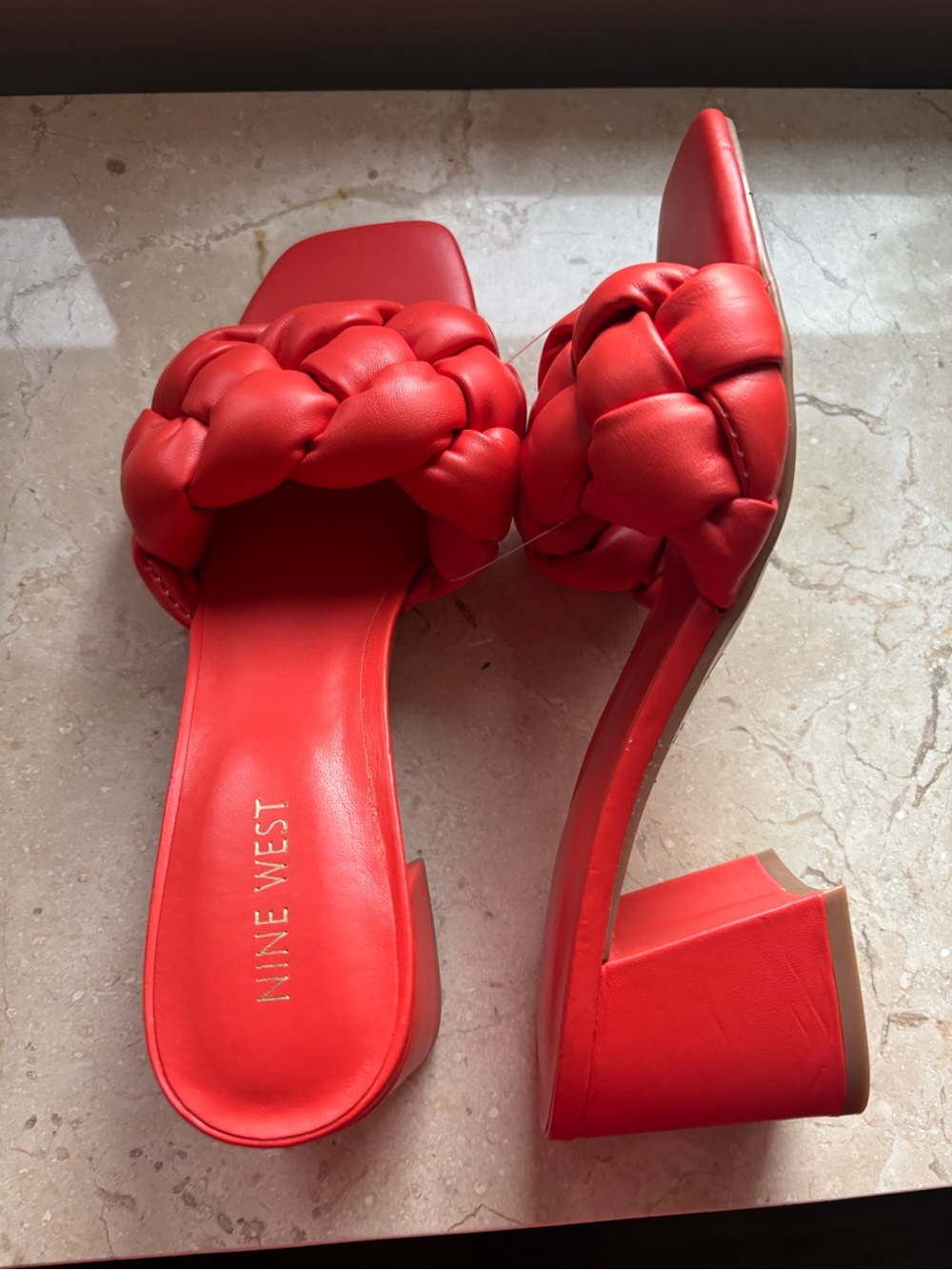 Nine West Burnt Orange Braided Block Heel Slide Sandals
